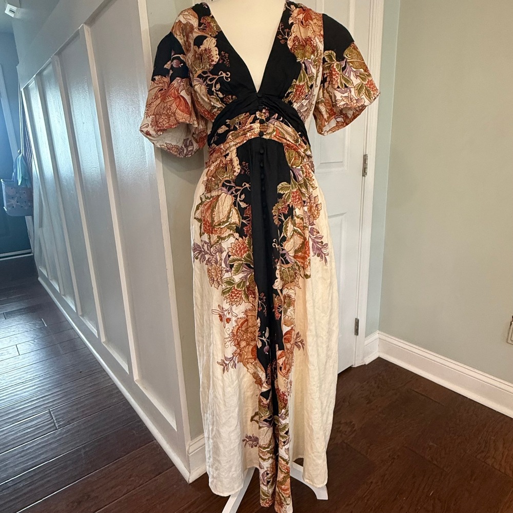 Anthropologie Katerina Button Front Floral Jacquard Dress Neutral Size M Boho - Picture 2 of 16